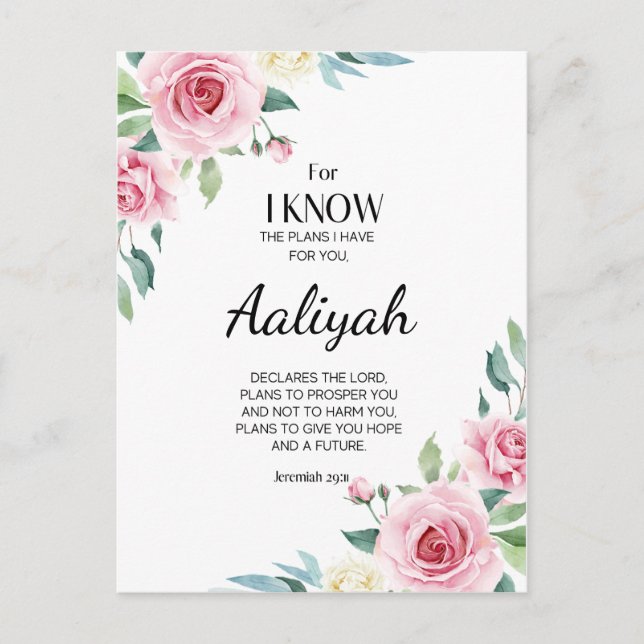 Jeremiah 29:11 Persönliche Gestaltung der rosa Ros Postkarte (Vorderseite)