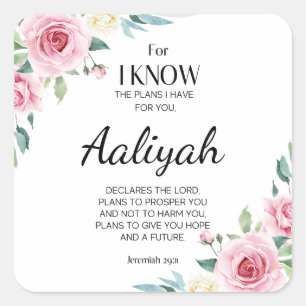 Jeremiah 29:11 Persönliche Gestaltung der rosa Ros Quadratischer Aufkleber