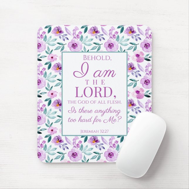 Jeremiah 32:27 Uhr mit lila Blumen Hintergrund Mousepad (Mit Mouse)