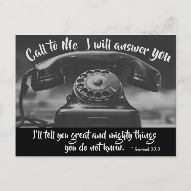 Jeremiah 33:3 Ruf an Ich werde dir antworten, Bibe Postkarte (Vorderseite)