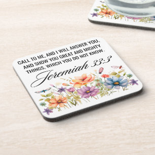 Jeremiah 33:3 Ruf mir Wildblumen Schrift an Getränkeuntersetzer