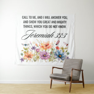 Jeremiah 33:3 Ruf mir Wildblumen Schrift an Wandteppich
