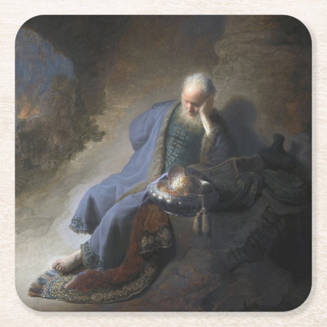 Jeremiah Lamenting über den Fall Jerusalems, Rembr Rechteckiger Pappuntersetzer (Vorderseite)