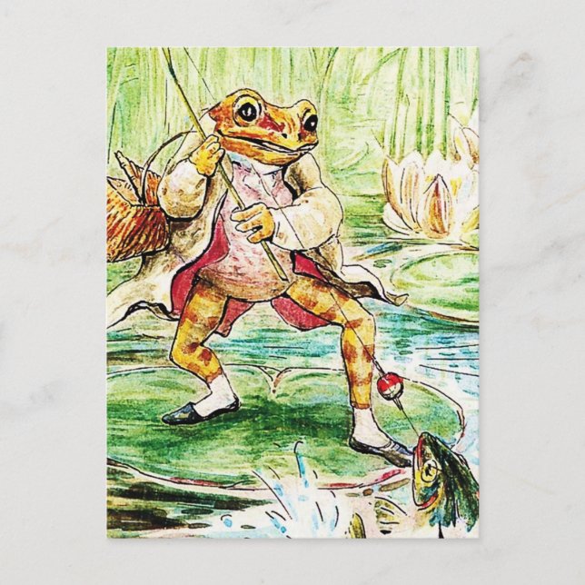 "Jeremy Fisher Catches a Fish" von Beatrix Potter Postkarte (Vorderseite)