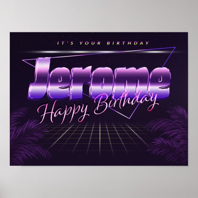 Jerome Name Vorname lila retro Poster Geburtstag (Vorne)