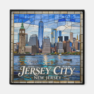 Jersey City Bleiglasfenster Hudson River Skyline � Magnet