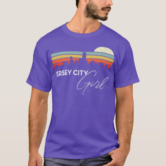 Jersey City Girl Retro Sunset City Skyline Souveni T-Shirt
