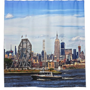 Jersey City NJ - Polizeiboot von Colgate Clock Duschvorhang