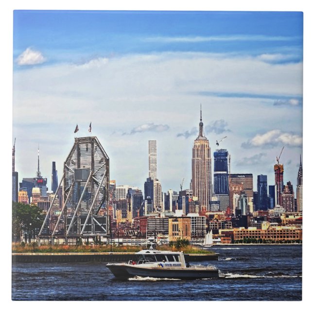 Jersey City NJ - Polizeiboot von Colgate Clock Fliese (Vorderseite)