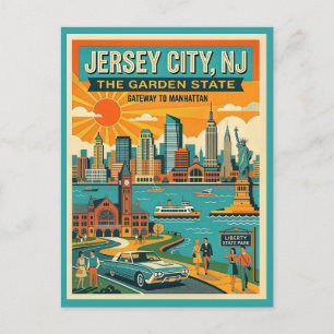 Jersey City NJ Tor zu Manhattan Retro Postkarte
