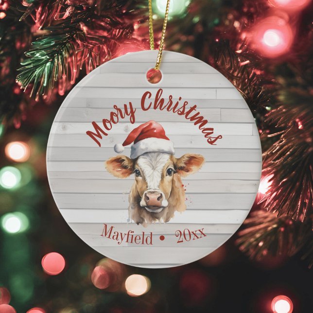 Jersey Cow, Barn Wood, "Moory Christmas" Keramik Ornament (moory christmas barn wood ornament with jersey cow)