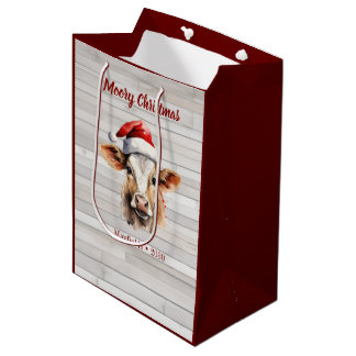 Jersey Cow Barn Wood "Moory Christmas" Mittlere Geschenktüte