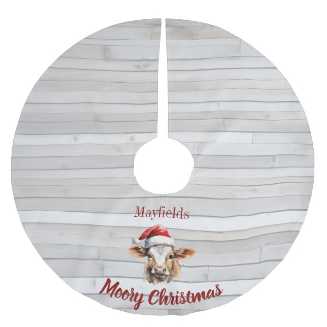 Jersey Cow Barn Wood "Moory Christmas" Polyester Weihnachtsbaumdecke (Vorderseite)