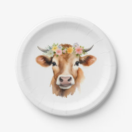Jersey Cow Tragend Blume Floral Girl's Birthday Pappteller