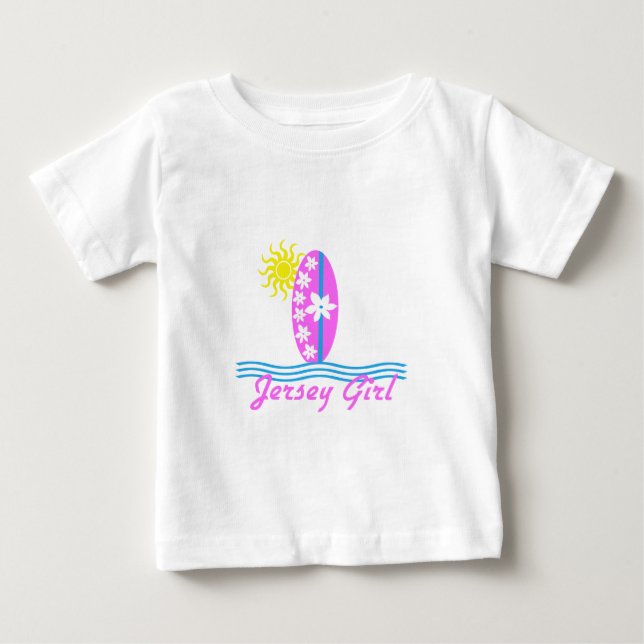 Jersey Girl Baby Bodysuit Pink Surfboard W/Sun T-shirt (Vorderseite)