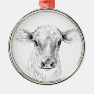 Jersey-Kuh Bleistiftzeichnung Kunst Silbernes Ornament