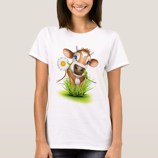 Jersey-Kuh im Gras T-Shirt (Vorderseite)