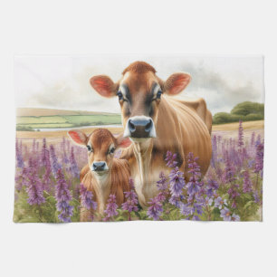 Jersey Kuh und Calf Wildblume Geschirrtuch