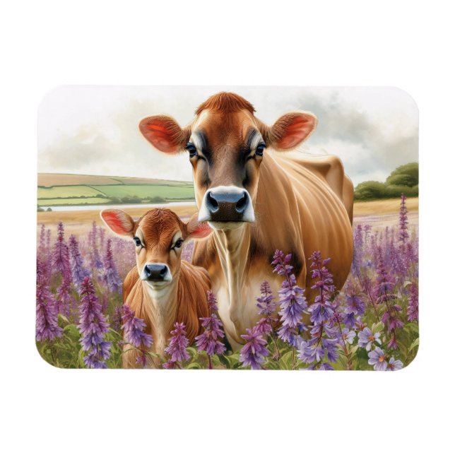 Jersey Kuh und Kalb Wildblume flexibel Magnet (Horizontal)