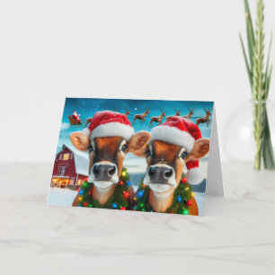 Jersey Kühe bereit für die Santa Card Feiertagskarte