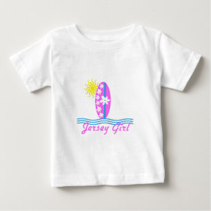 Jersey-Mädchenbaby Bodysuit-Rosa-Surfbrett W/Sun Baby T-shirt