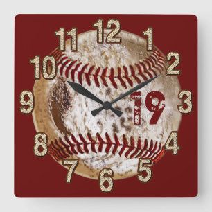 Jersey Number Grunge Baseball Clocks Quadratische Wanduhr