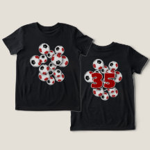 Jersey Nummer auf Gruppe der Fußballbälle rot