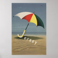 Jersey Reiseplakat Strand Kunst Regenschirm Druck