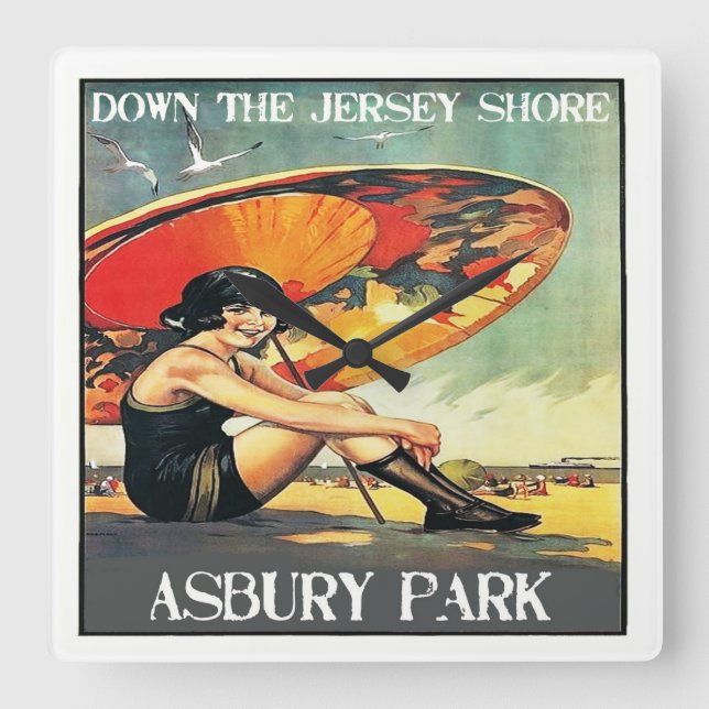 Jersey Shore Asbury Park Flapper Girl Quadratische Wanduhr (Vorderseite)