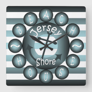 “Jersey Shore” ~ “Beach House” ~ “Summer House” ~ Quadratische Wanduhr