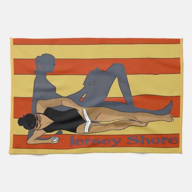 Jersey Shore, Gal on Beach Handtuch (Horizontal)