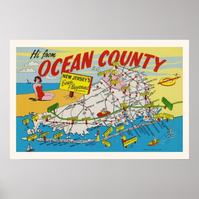 Jersey Shore Illustriert Map Poster (Vorne)