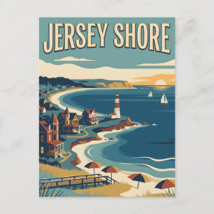 Jersey Shore New Jersey Leuchtturm Vintage Poster Postkarte
