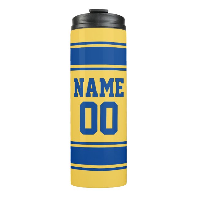 Jersey Style Yellow & Blue Individuelle Name und N Thermosbecher (Vorderseite)