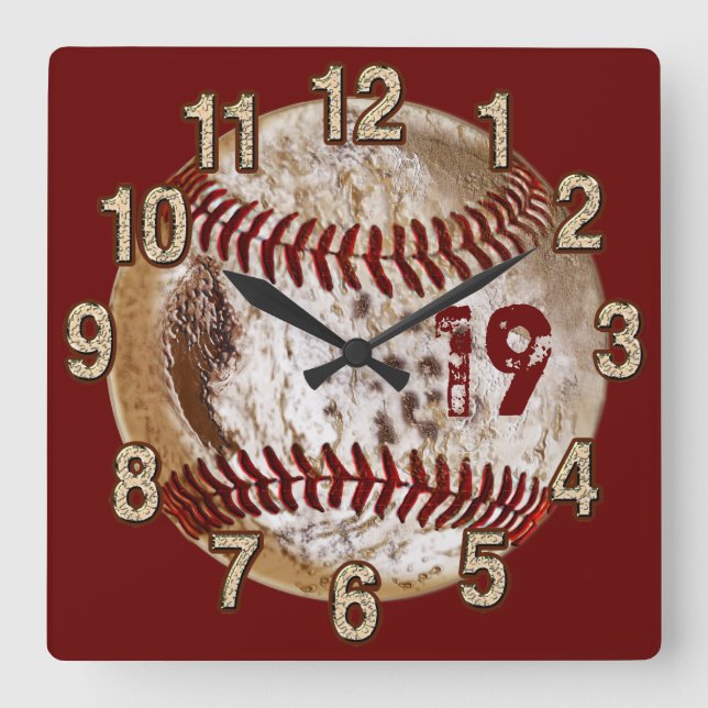 Jersey-Zahl-Schmutz-Baseball-Uhren Quadratische Wanduhr (Vorderseite)