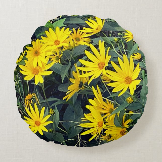 Jerusalem Artichoke Blume Rundes Kissen (Vorderseite)