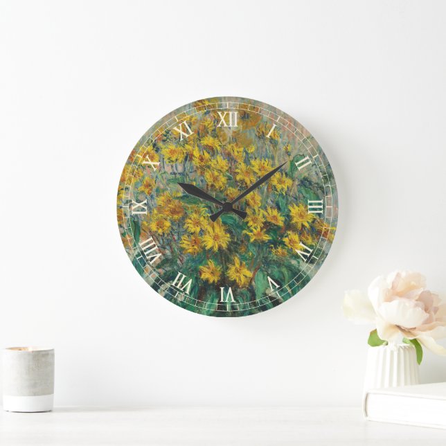 Jerusalem Artichoke Blume von Claude Monet Große Wanduhr (Zuhause)