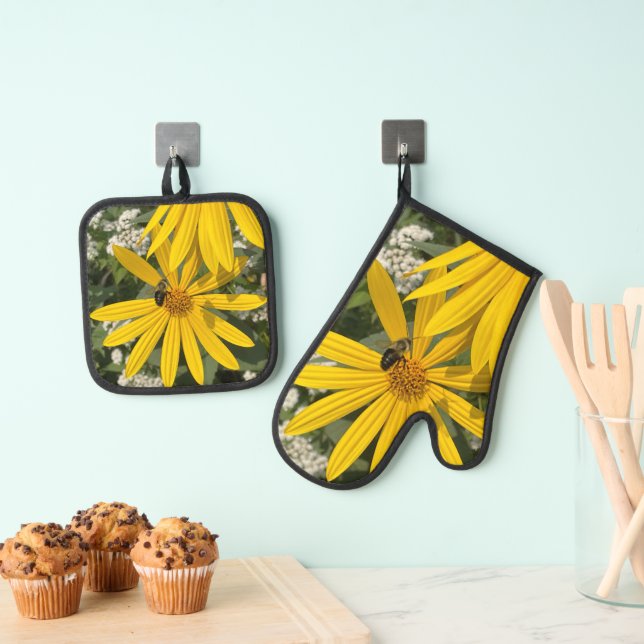 Jerusalem-Blume mit Biene Ofenhandschuh & Topflappen-Set (Insitu (Hängend))
