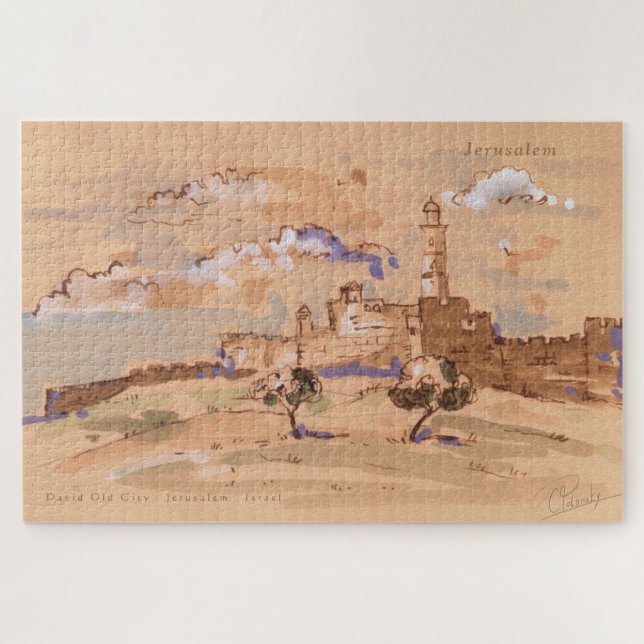 Jerusalem David Old City Malerei Landschaft Kunst Puzzle (Horizontal)