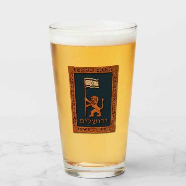 Jerusalem Day Löwe mit Fahne Glas (Vorne (Gefüllt))