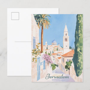 Jerusalem Gouache-Malerei Illustration Reise Postkarte