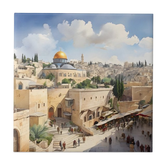 Jerusalem Israel Aquarellkunst Fliese (Vorderseite)
