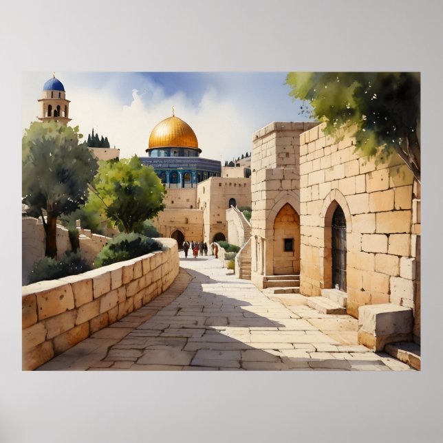 Jerusalem Israel Aquarellkunst Poster (Vorne)