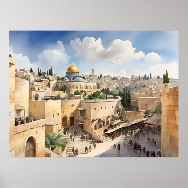 Jerusalem Israel Aquarellkunst Poster (Vorne)