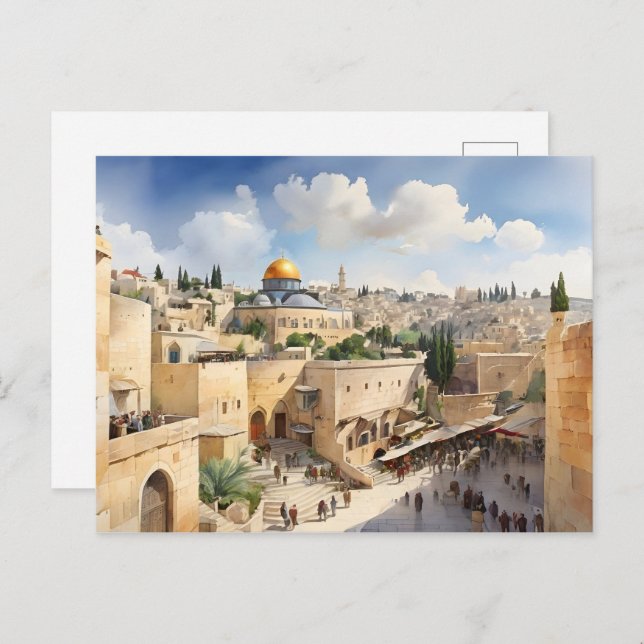 Jerusalem Israel Aquarellkunst Postkarte (Vorne/Hinten)