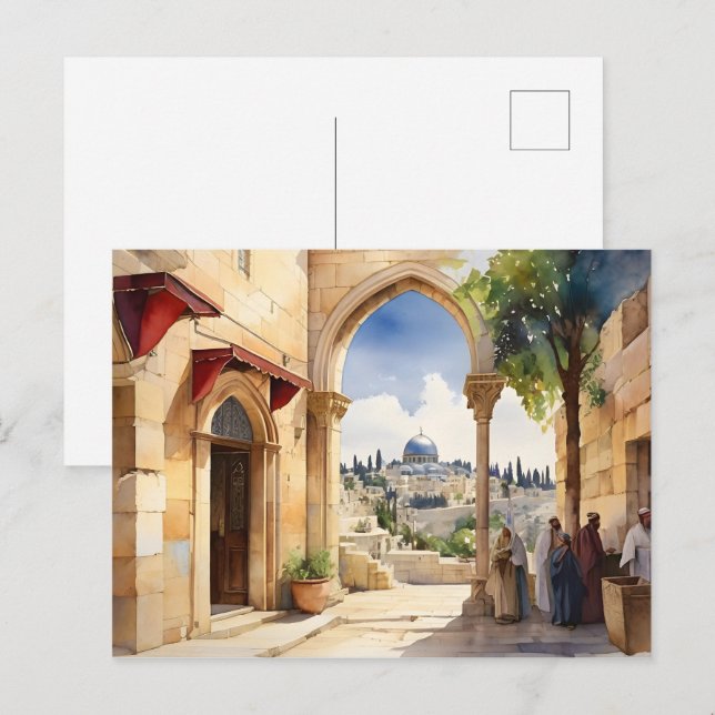 Jerusalem Israel Aquarellkunst Postkarte (Vorne/Hinten)