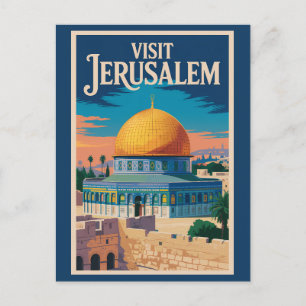 Jerusalem Israel Illustration Reise Kunst Vintage Postkarte