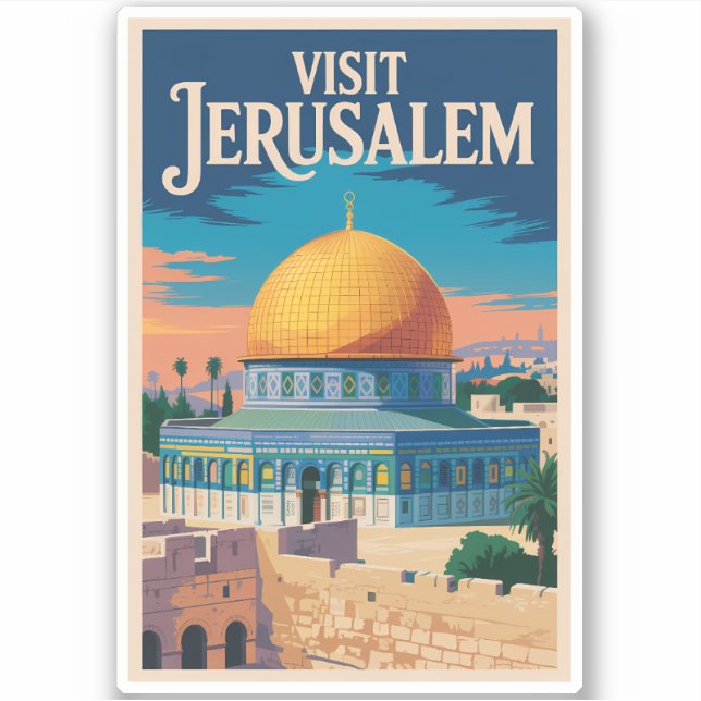 Jerusalem Israel Illustration Travel Art Vintage Aufkleber (Vorderseite)