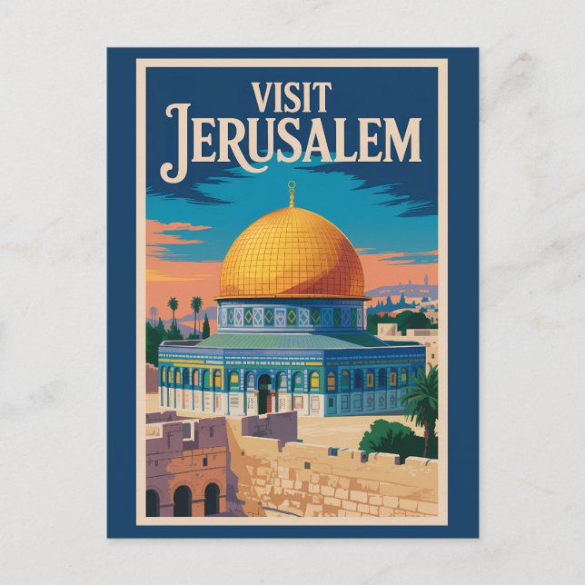 Jerusalem Israel Illustration Travel Art Vintage Postkarte (Vorderseite)