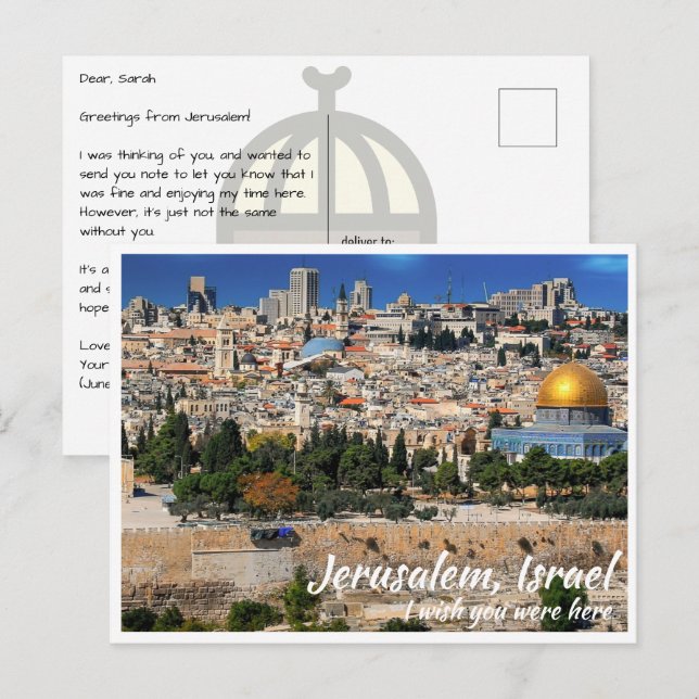 Jerusalem Israel mit Mauer und Kuppel des Felsens Postkarte (Vorne/Hinten)